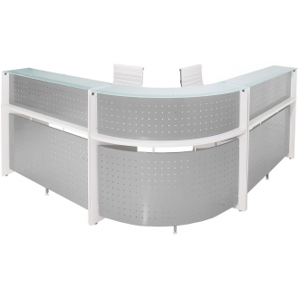 White Curved L Shape Glass Top Reception Desk - FREE FREIGHT